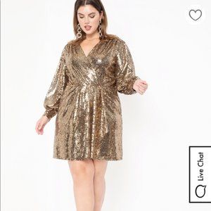 Eloquii Sequin Puff Sleeve Wrap Dress NWT